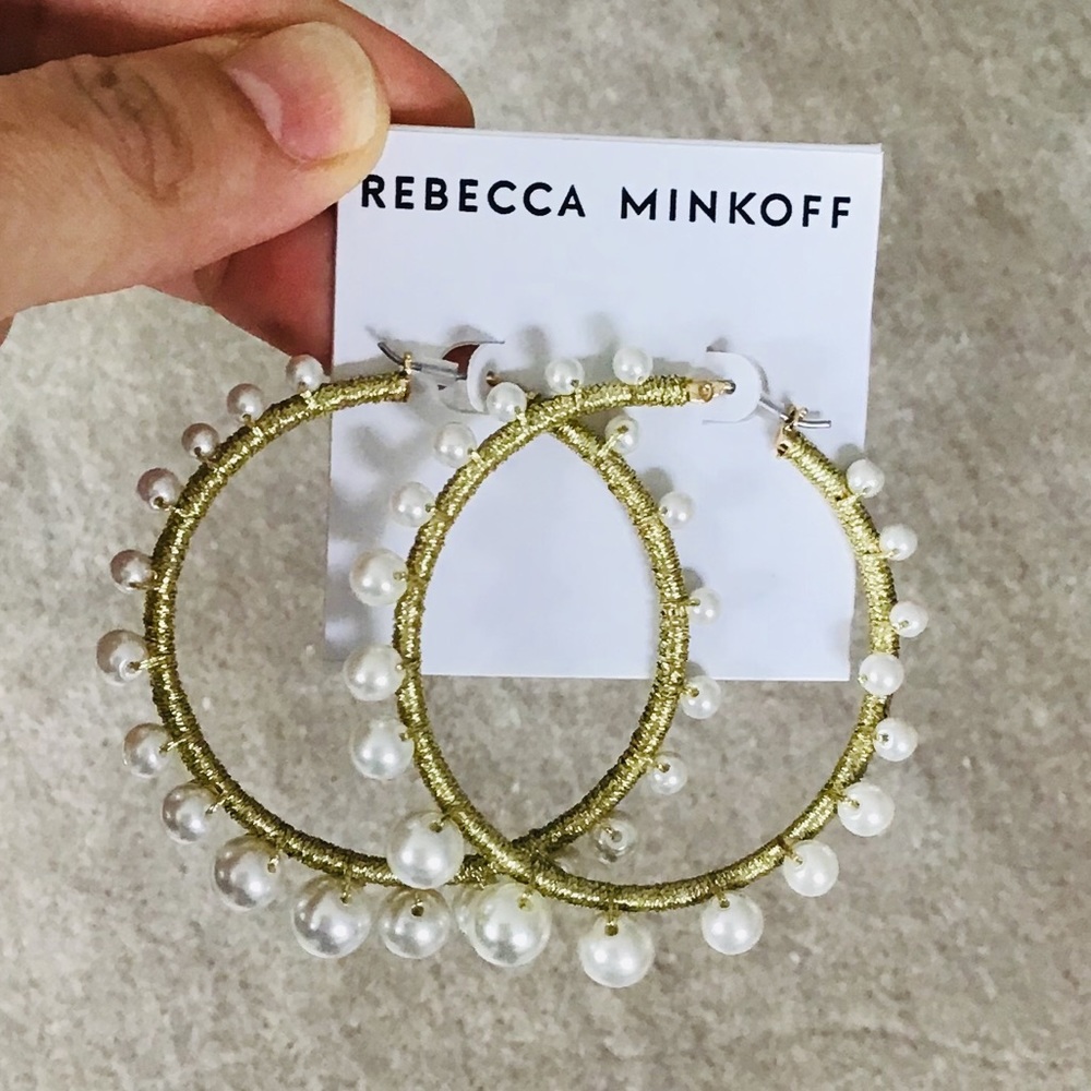 REBECCA MINKOFF Gold Pearl Hoop Earrings